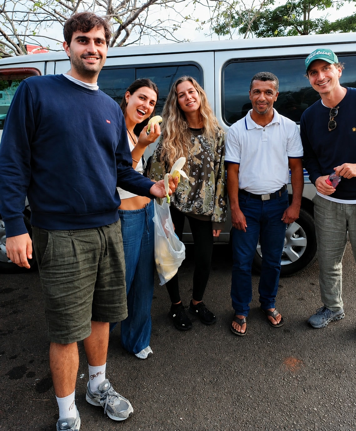 Guests meeting their guide beside a private tour van